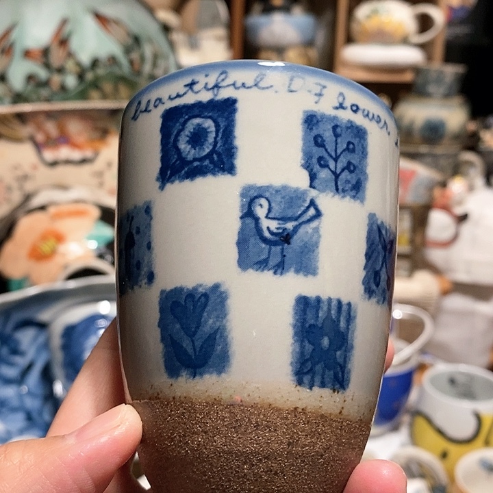 搪瓷陶胎水杯青花