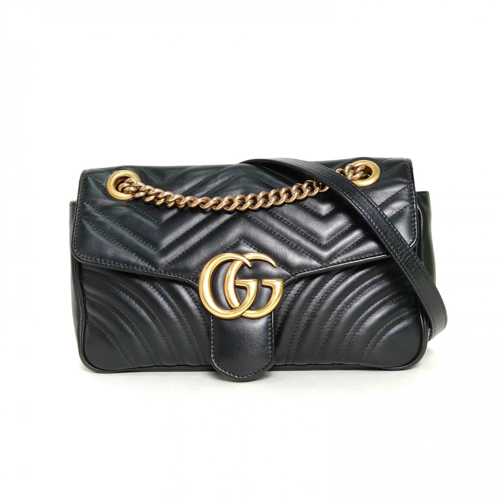 95新 GUCCI/古驰 【娇】肩背包 26 黑色 皮革C 金扣 724423