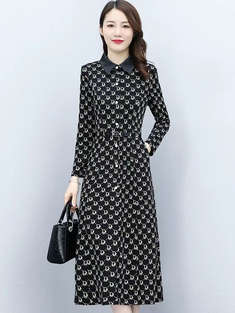 228 气质高级感长袖连衣裙2025春秋新款遮肚子洋气减龄
