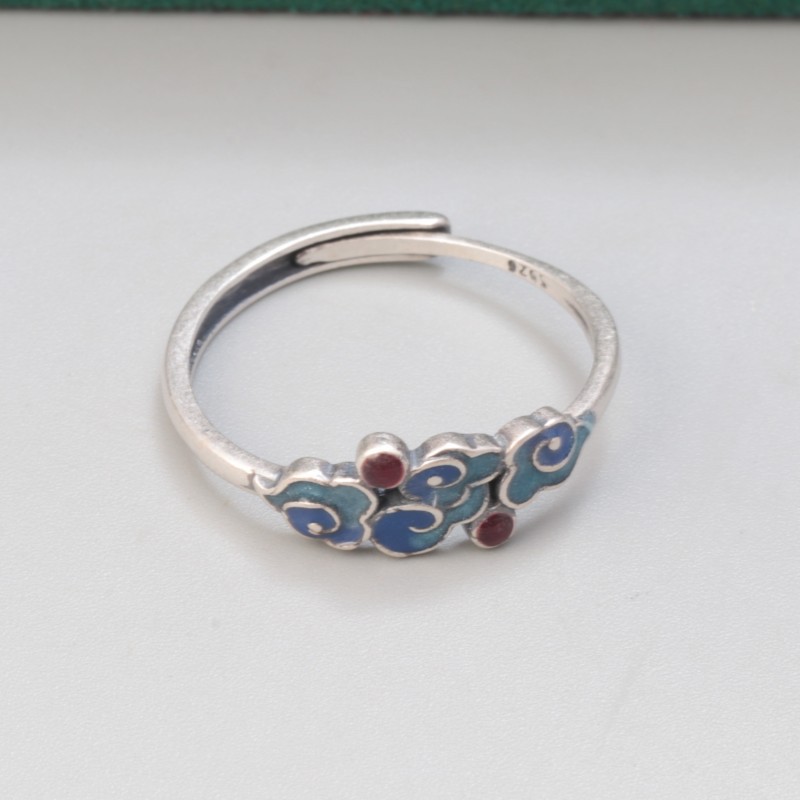 925银戒指 S925纯银滴胶滴油工艺祥云戒指 复古做旧