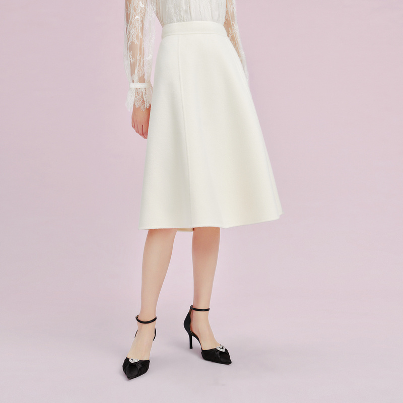 【羊毛】La Koradior拉珂蒂新款气质伞裙纯色高腰半身裙过膝长裙