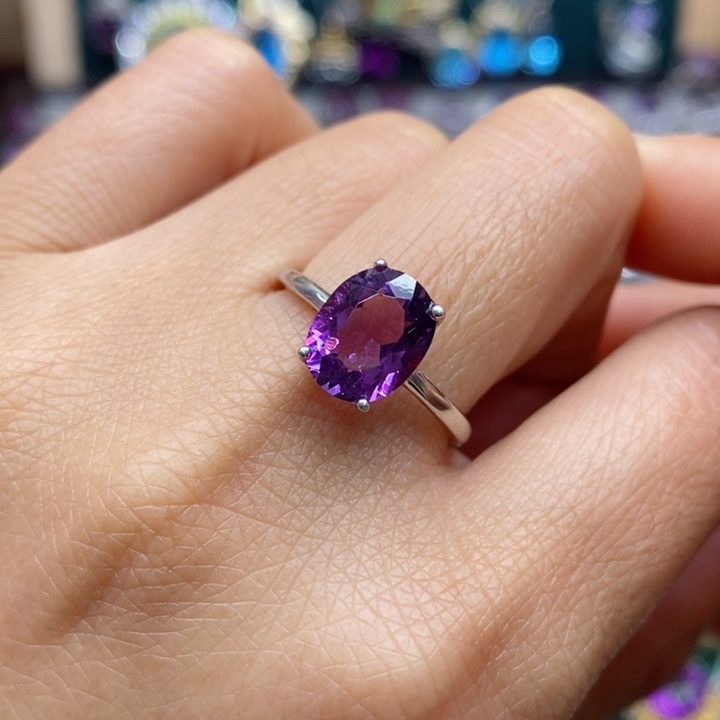 水晶戒指银S925镶嵌天然水晶戒指