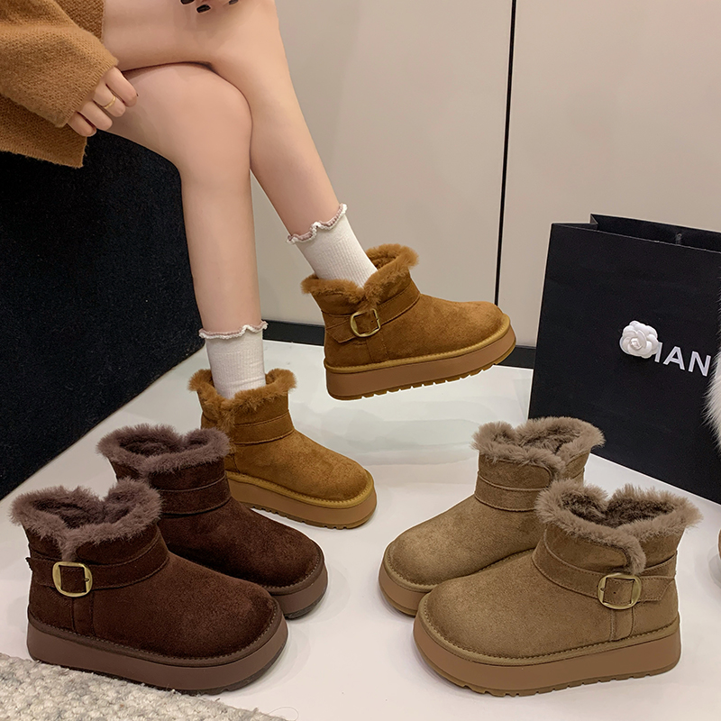 雪地靴女冬季加厚秋冬时尚穿搭增高厚底复古雪地棉靴5889
