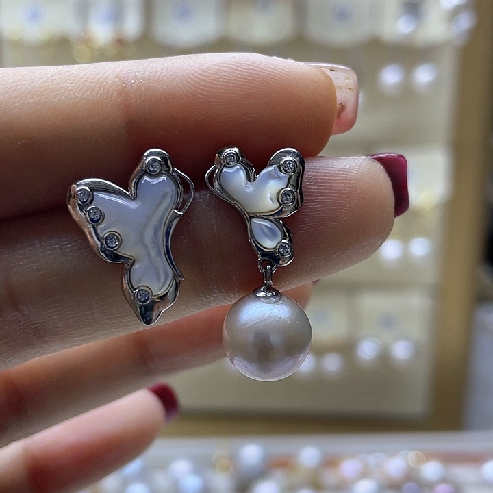 淡水珍珠耳饰银S925镶嵌