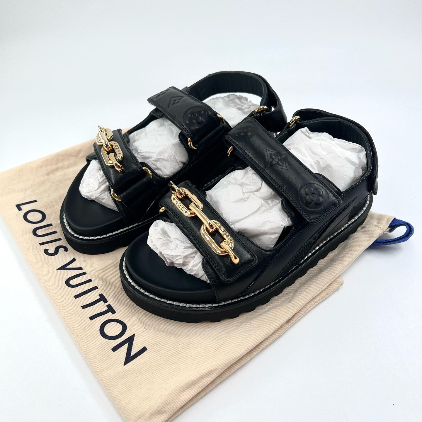99新 LouisVuitton/路易威登 35码/金属链条压纹印花凉鞋/08684