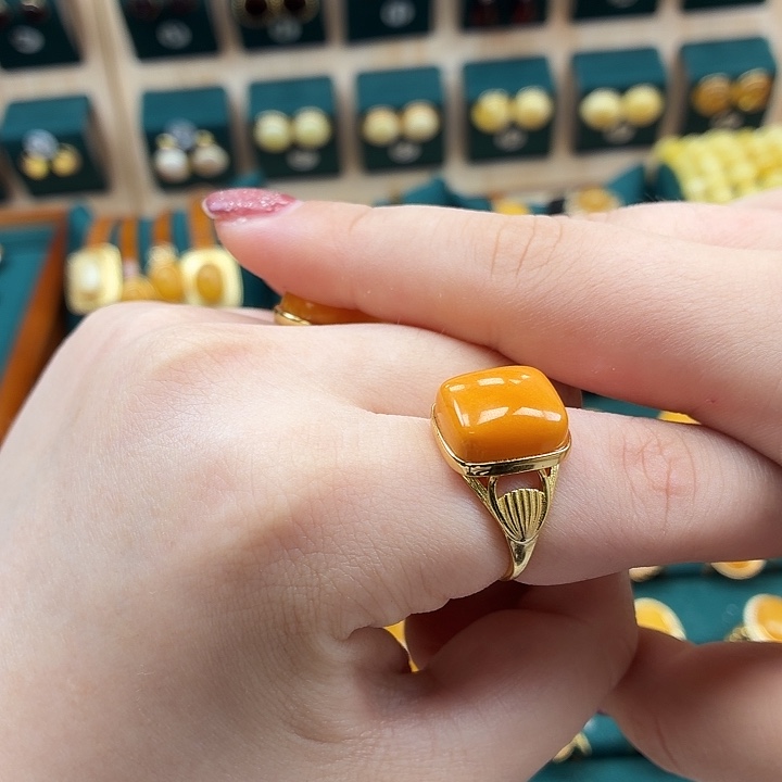 琥珀银S925镶嵌戒指