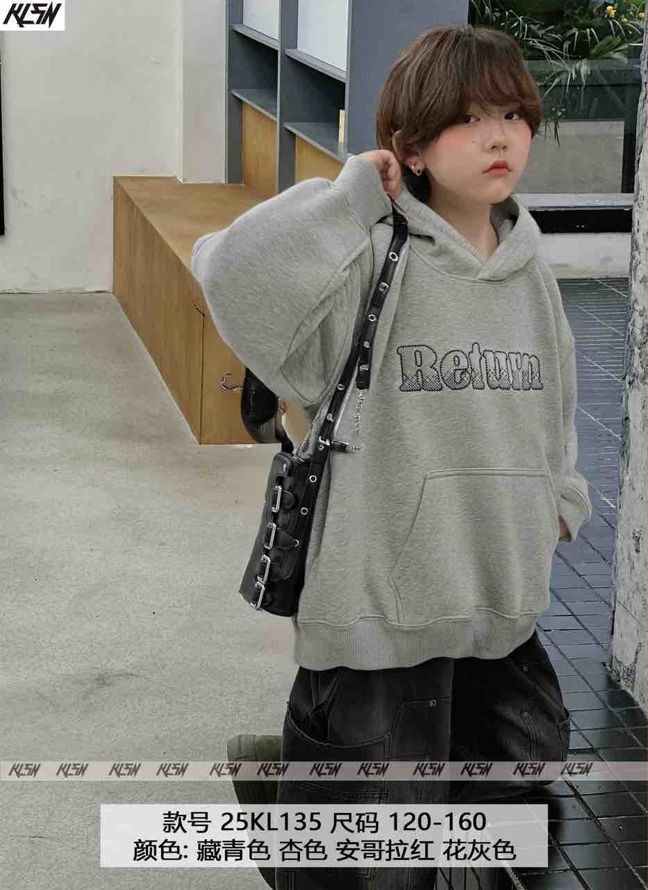 【803-KL】男童秋冬厚款套头美式卫衣连帽百搭加绒加厚冬季