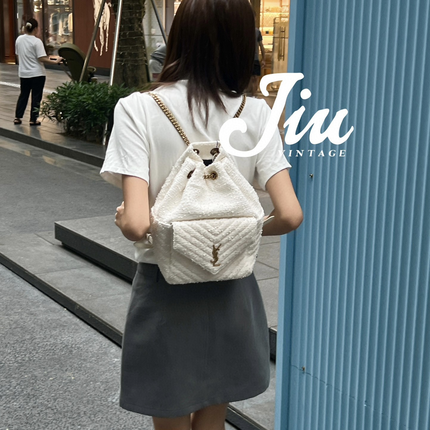 99新 YSL/圣罗兰 白色毛呢双肩包 尘袋 中检 JM3A-0440
