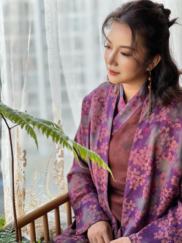 爱上莲心香云纱四经绞罗四根带上衣 紫色勿忘我 国风新中式老钱风