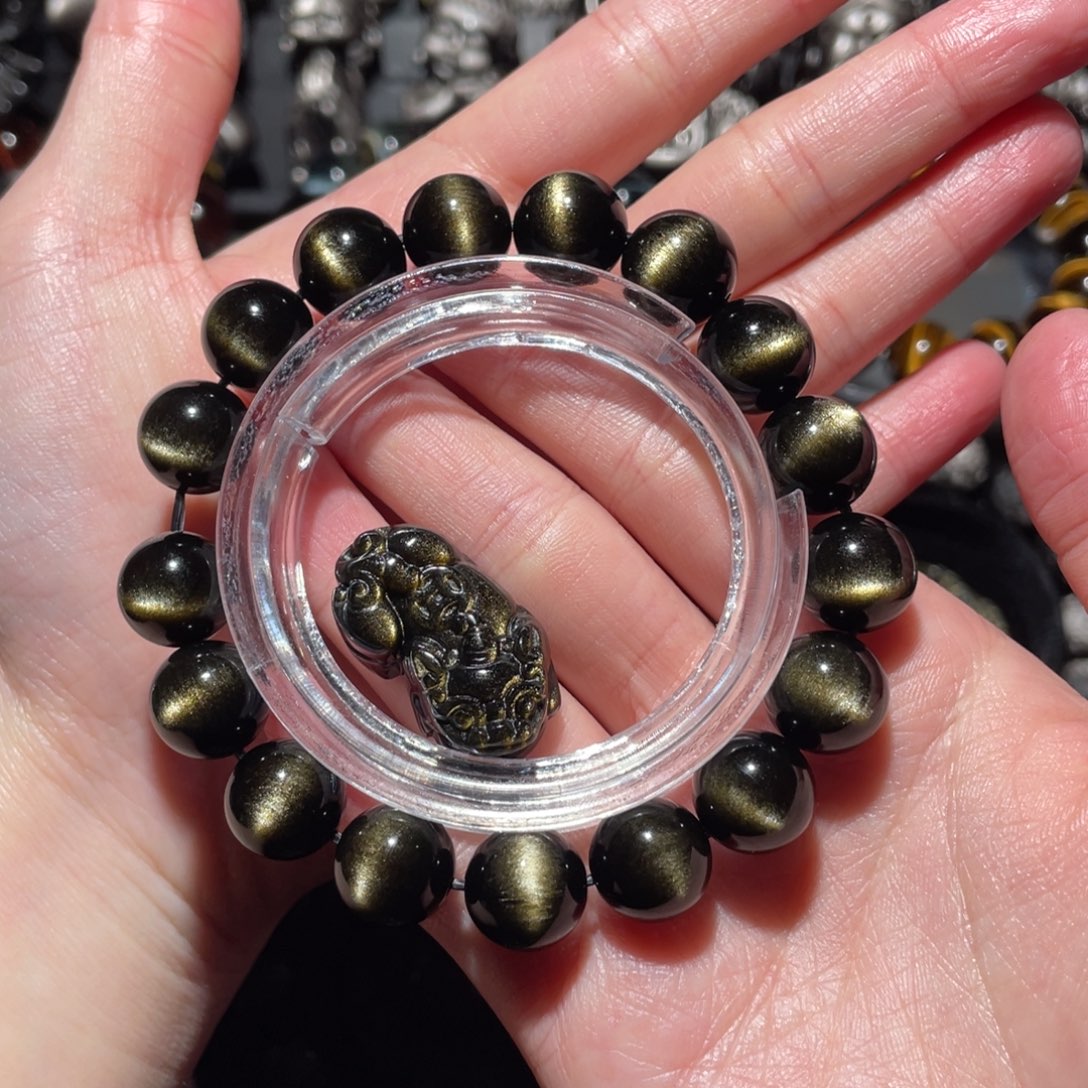 黑曜岩未镶嵌手串玫**昌