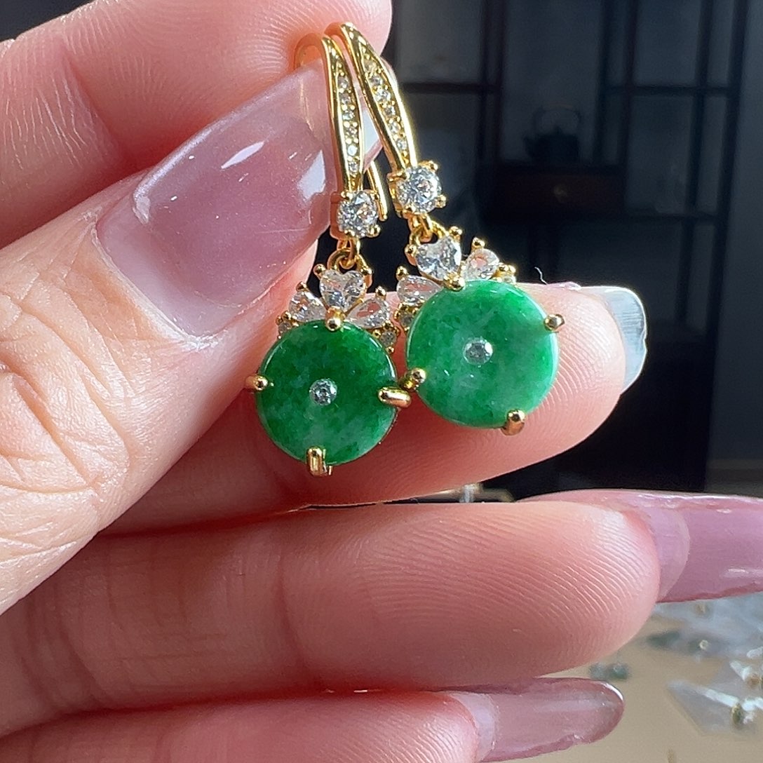 翡翠银S925镶嵌耳饰耳环