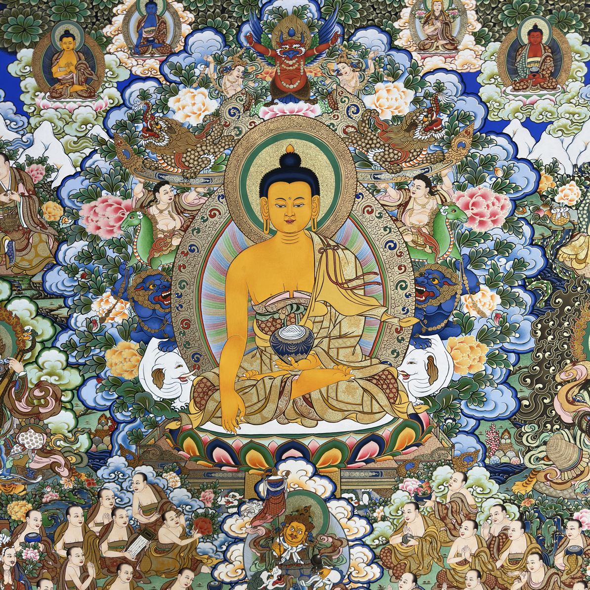 热贡纯手绘横幅唐卡 收藏级别十八罗汉  大小300x120