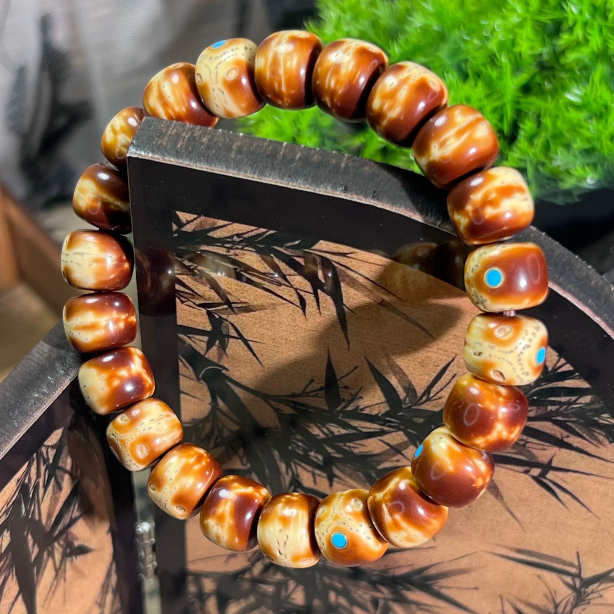 紫金鼠手串12mm浅色火焰熊猫纹精工镶嵌紫金鼠菩提手串