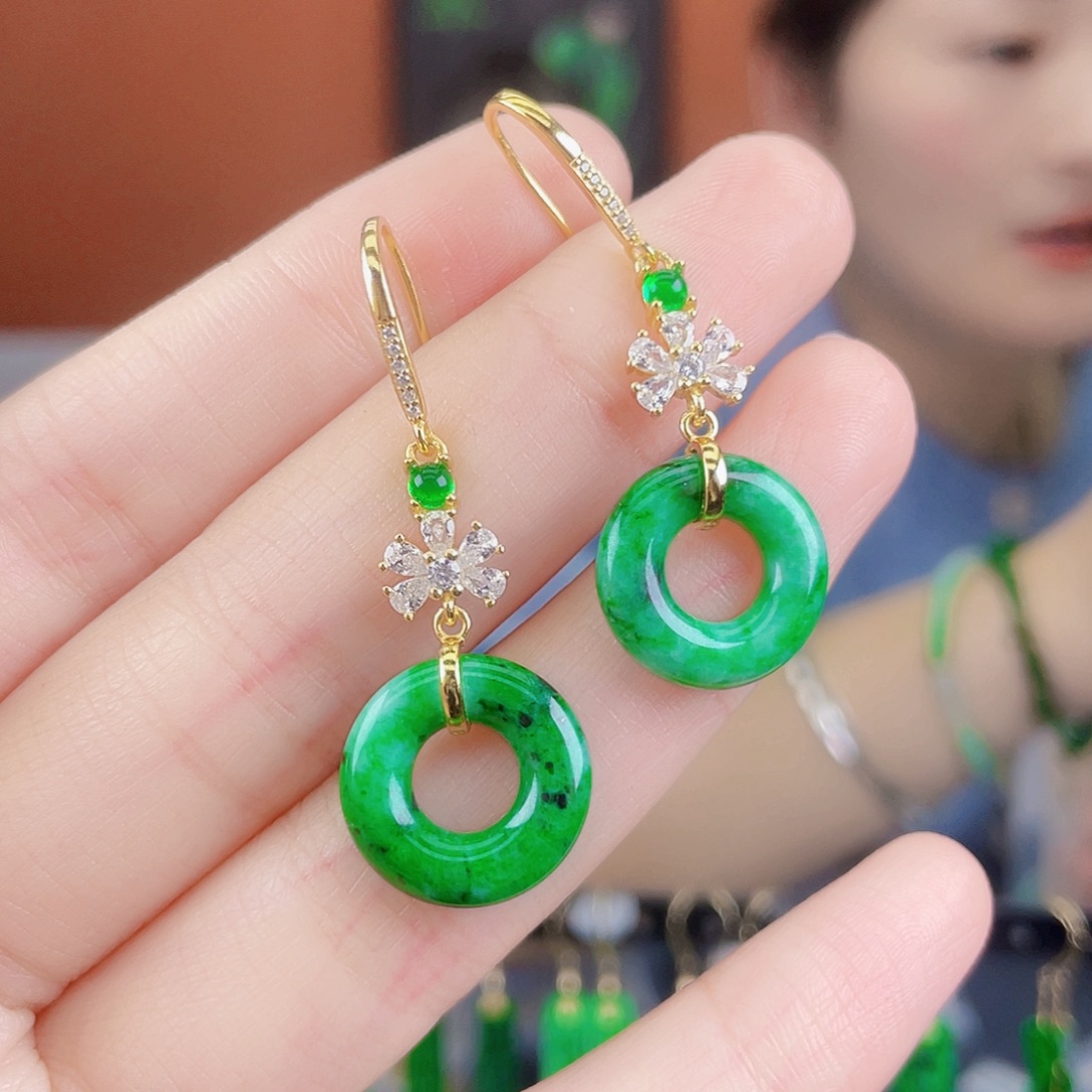 翡翠银S925镶嵌耳饰