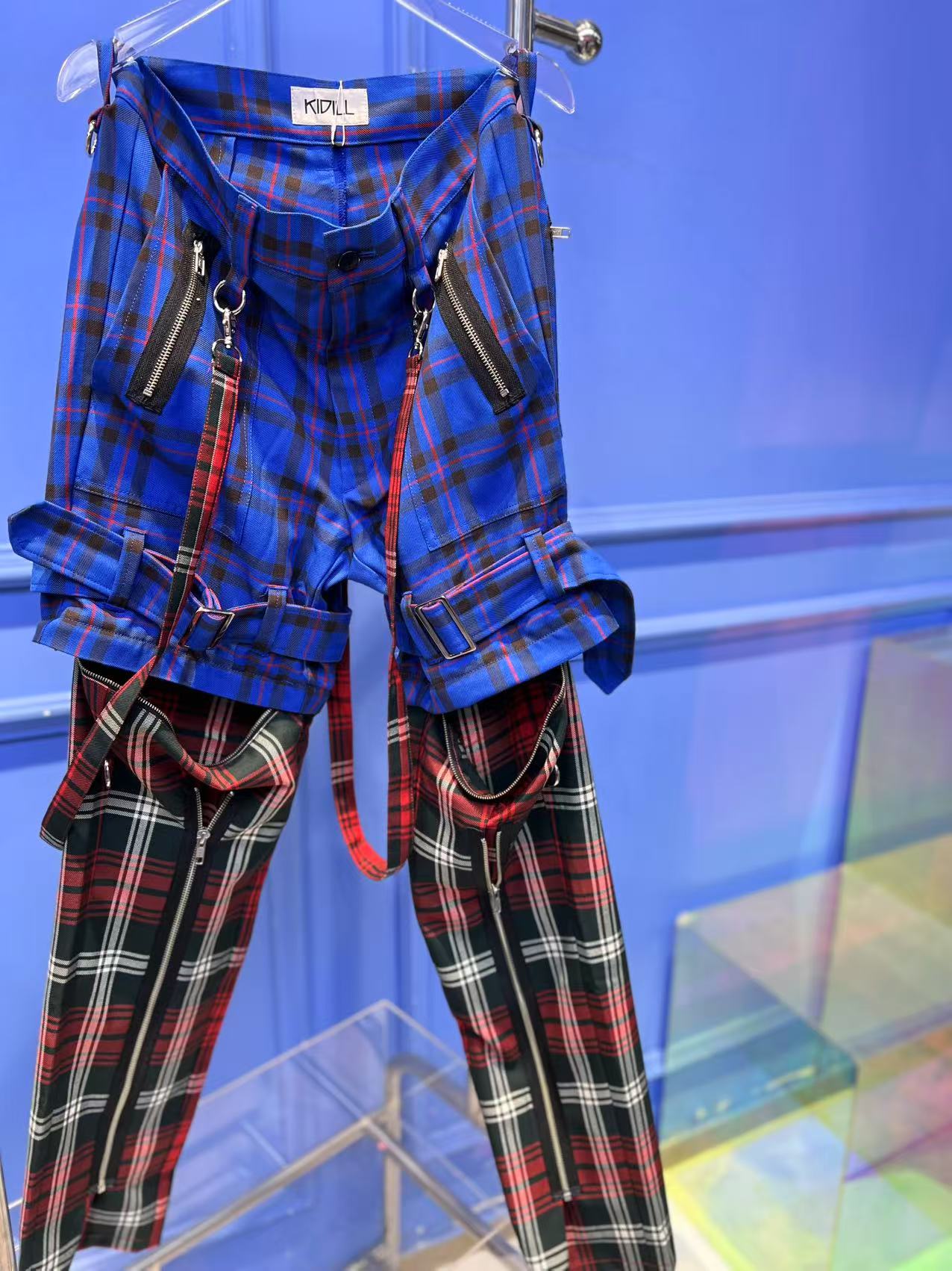 G00093 牛仔蓝色时尚休闲女士夏季潮流格纹百搭春夏经典裤子