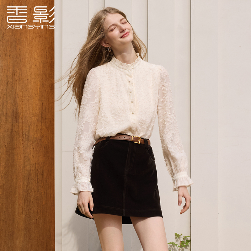 【直播专享】C95W959衬衫 香影法式立领白色衬衫女冬季新款木耳边