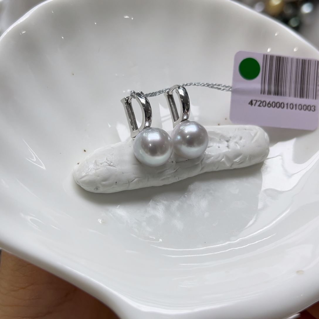 银S925镶嵌海水珍珠耳饰9-10mm