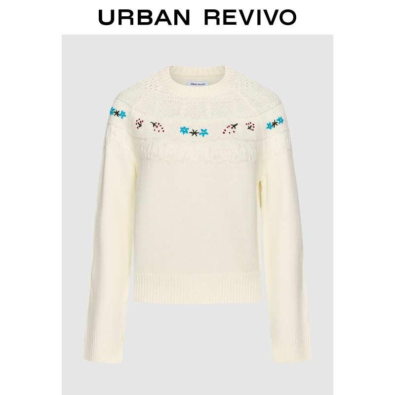 UR2026春季新款女装休闲花卉刺绣肌理感短款针织衫UYL960017