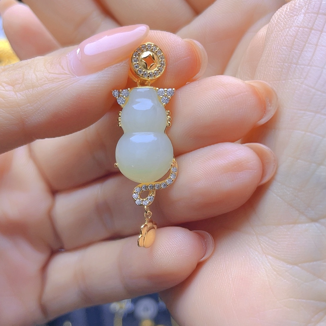 和田玉银S925镀金镶嵌颈饰