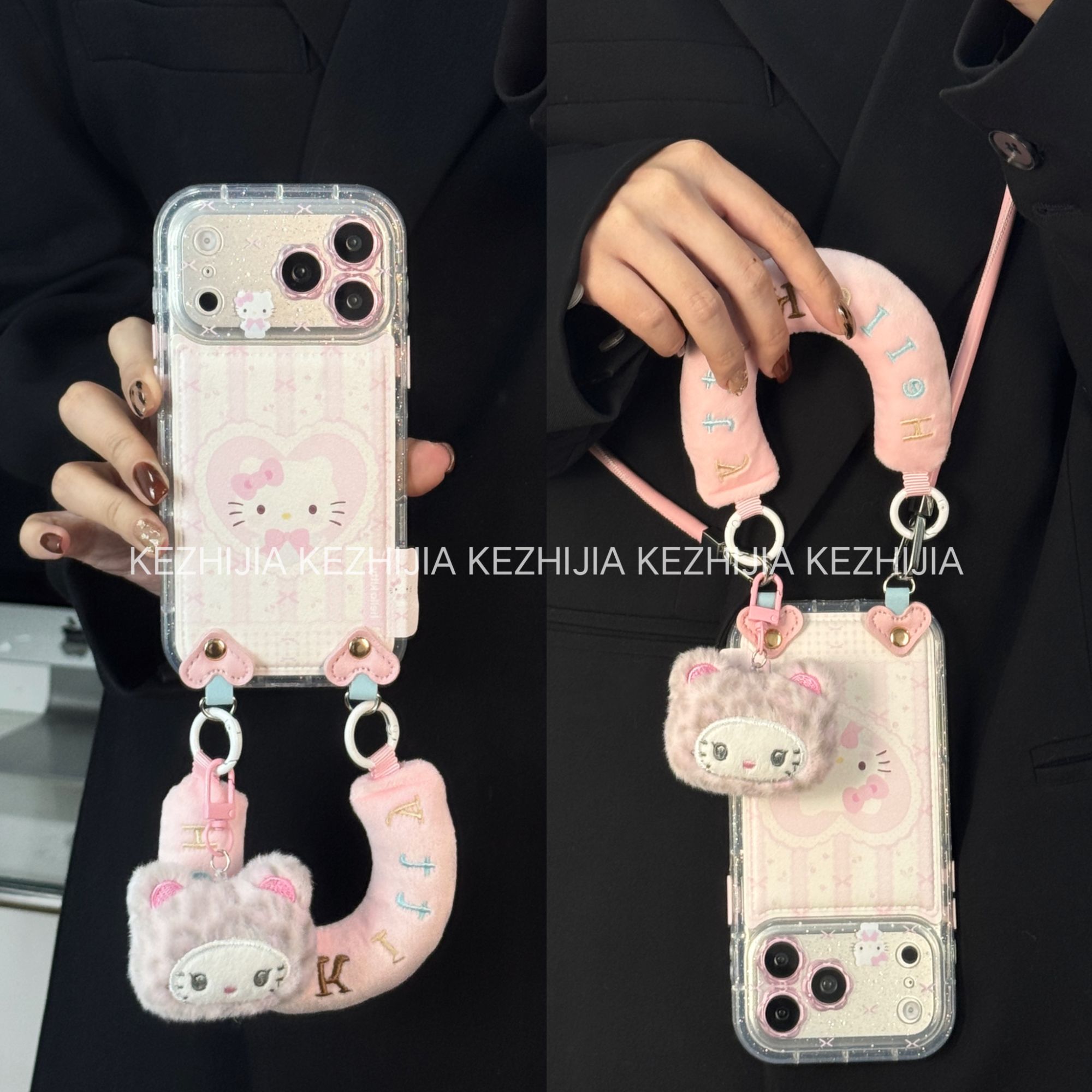 【壳之】可爱粉色爱心KT花镜头适用苹果17/16/15/14Promax手机壳女