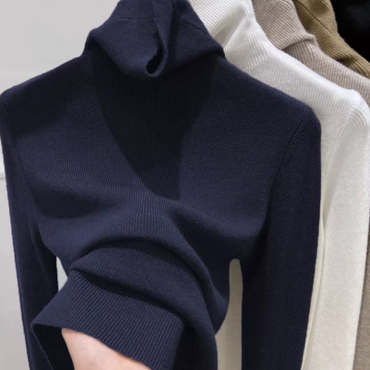 7105#韩系堆堆领高领长袖针织衫女秋冬设计感显瘦百搭内搭打