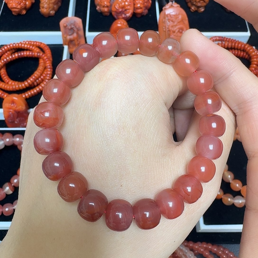 南红玛瑙未镶嵌川料瓦西老邢冰飘手链10.1mm31.2g
