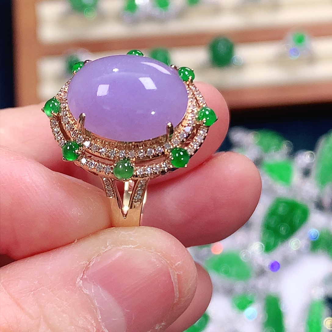 翡翠戒指未镶嵌妍*紫色蛋面戒指