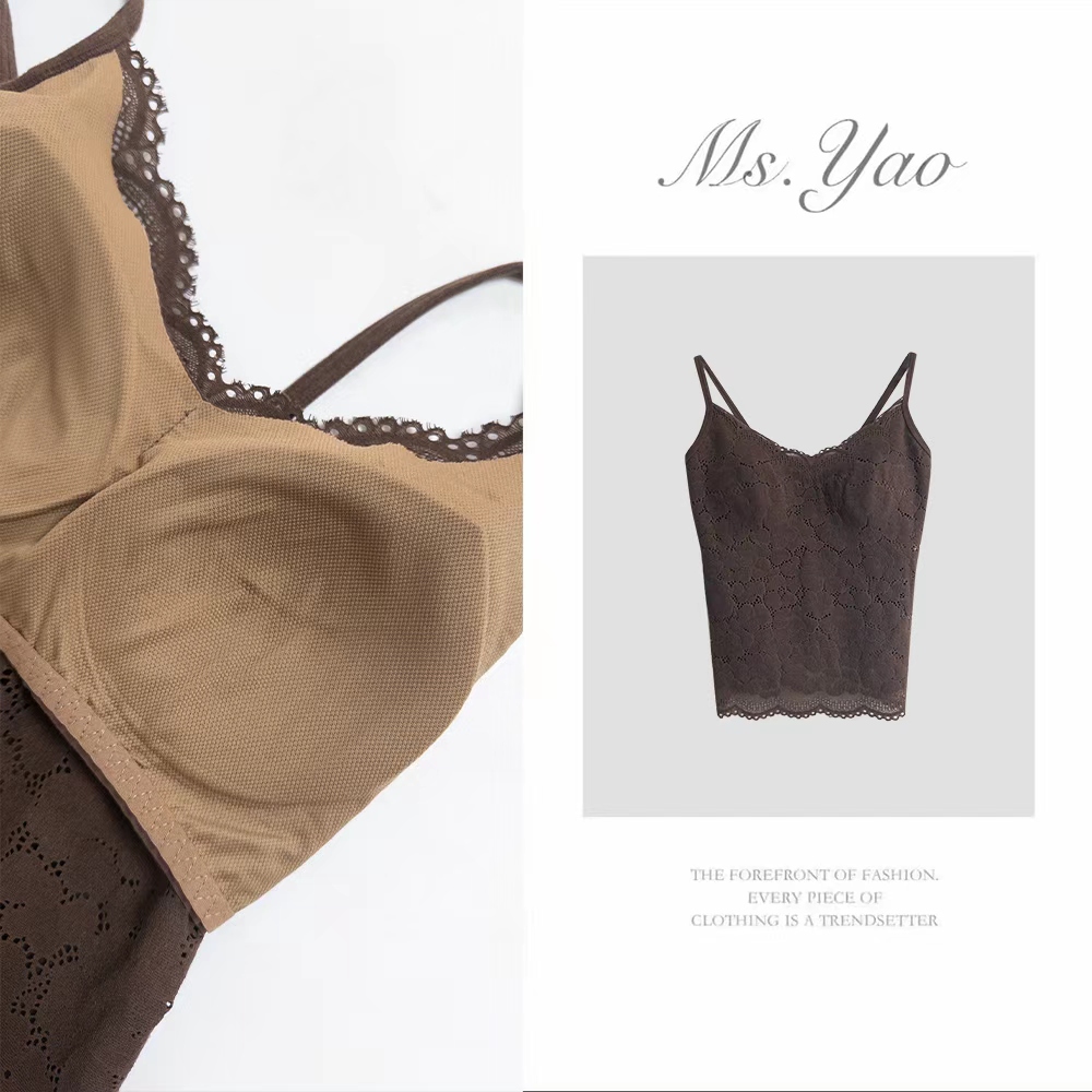 Ms·Yao【弦音】秋冬微磨毛蕾丝吊带背心带胸垫A 0774