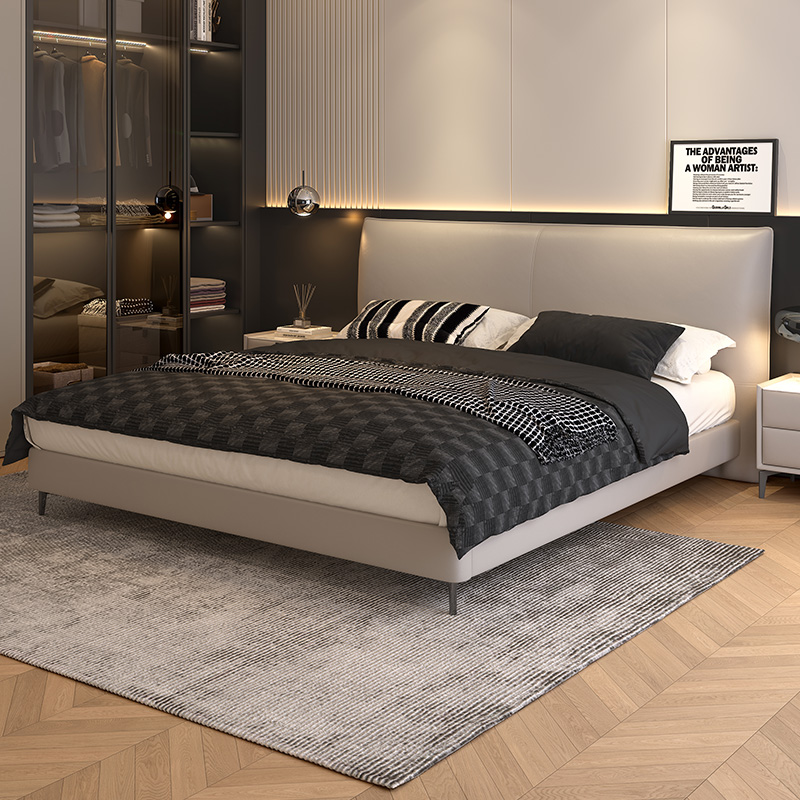 卡丽蒂真皮床主卧室大床高端大气婚床现代简约软包床新款