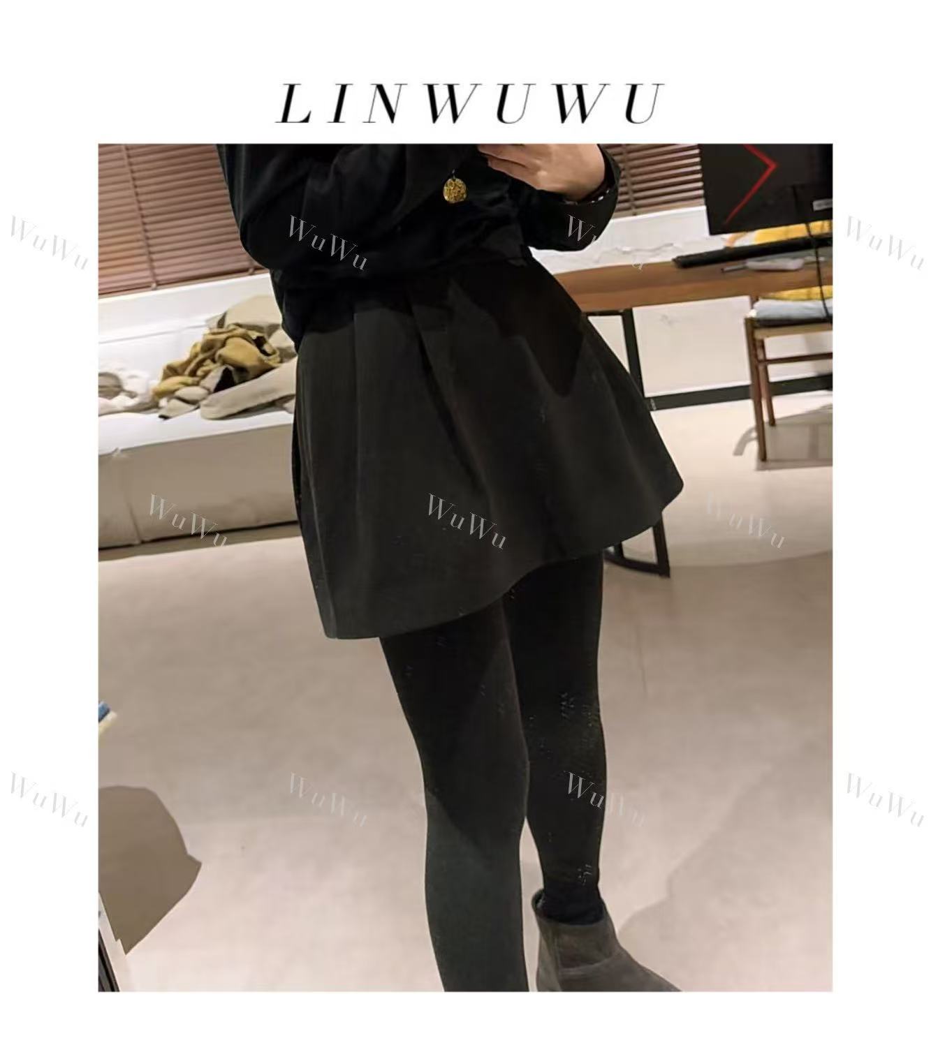 【林五五定制】2025秋冬时尚街头潮流纯色褶皱A字短裙裤