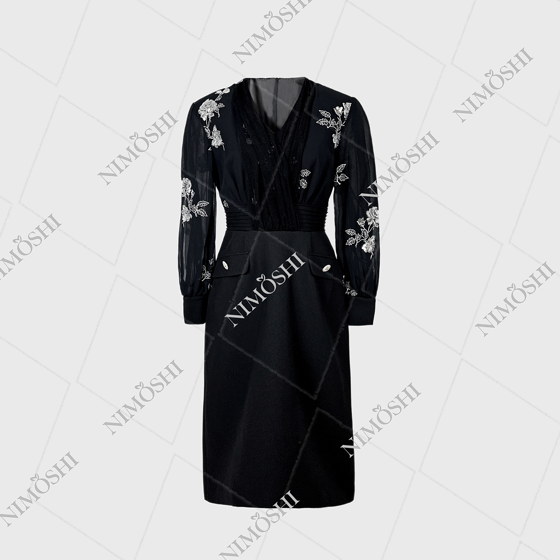 NIMðSHI【懿懿】05轻奢小香风设计蕾丝袖气质显瘦连衣裙女Q1078