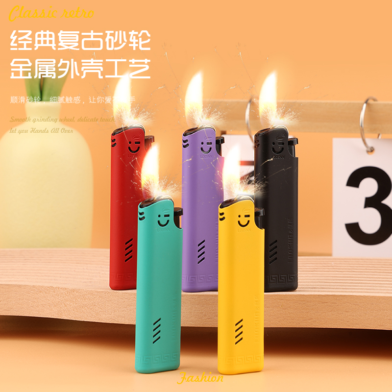 龙顺砂轮打火机金属明火短款充气加厚家用一次性老式打火机砂轮