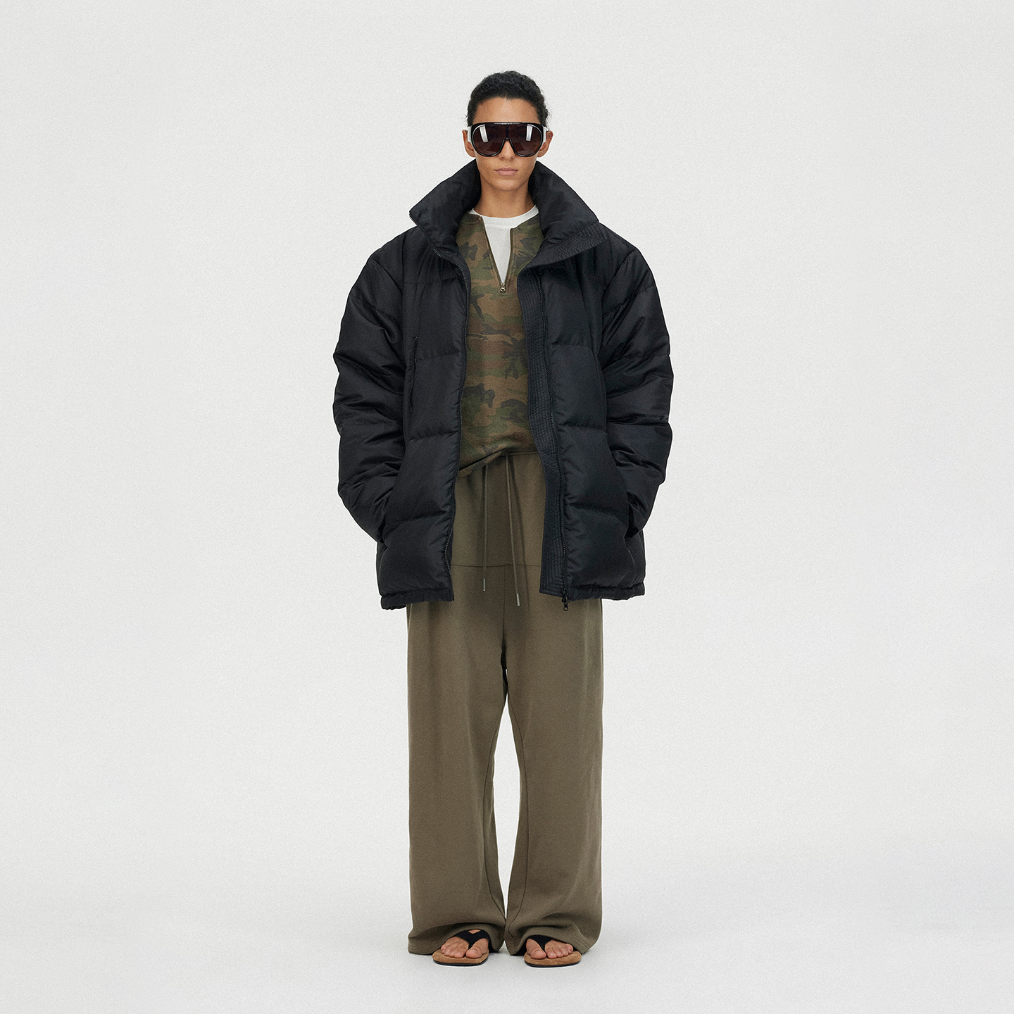 saumple study symp宽肩立领面包宽松羽绒服