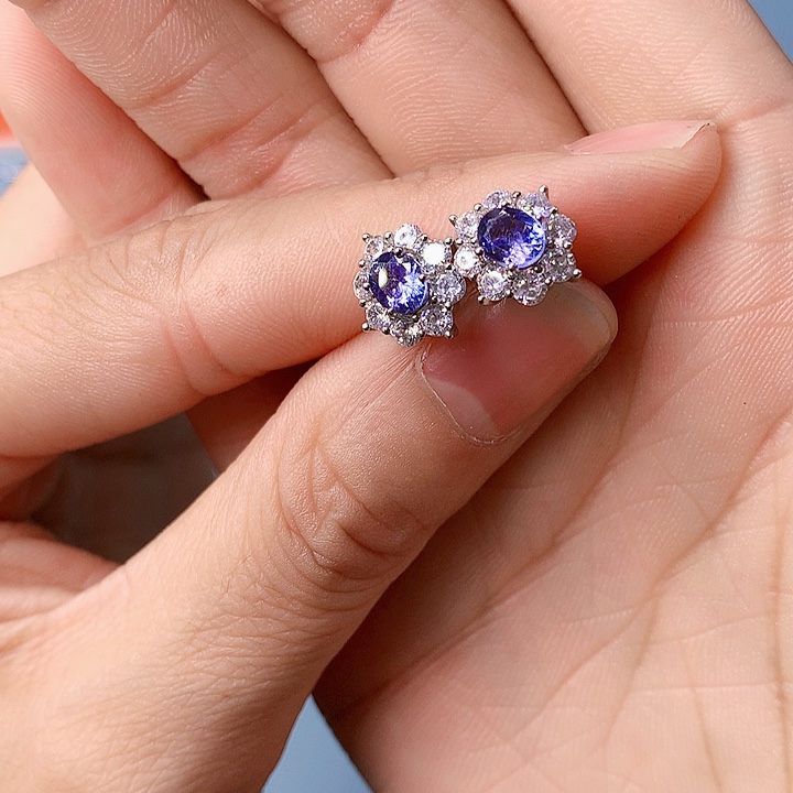 坦桑石耳饰银S925镶嵌