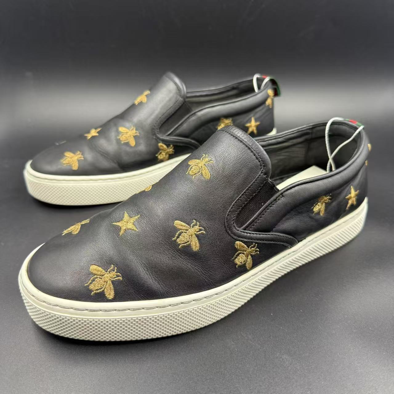 95新 GUCCI/古驰 男士黑色金星蜜蜂一脚蹬板鞋 41.5码 lb516