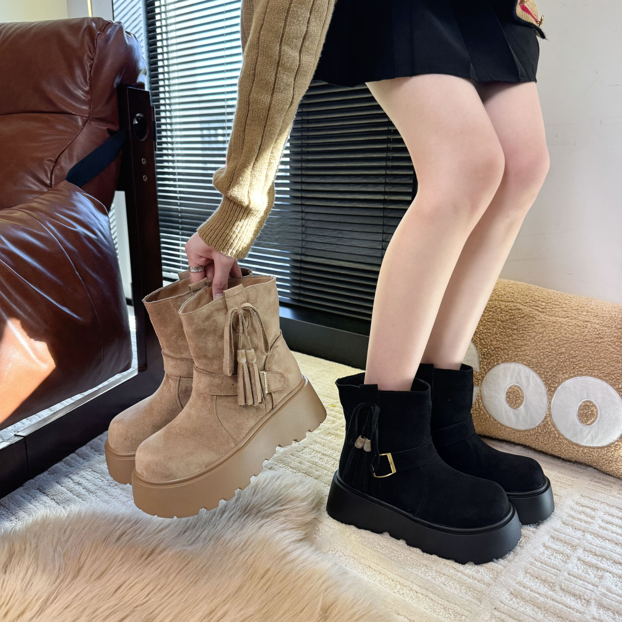 厚底增高勃肯短靴子女2025新款夏秋季英伦风马丁靴机车靴中筒单靴