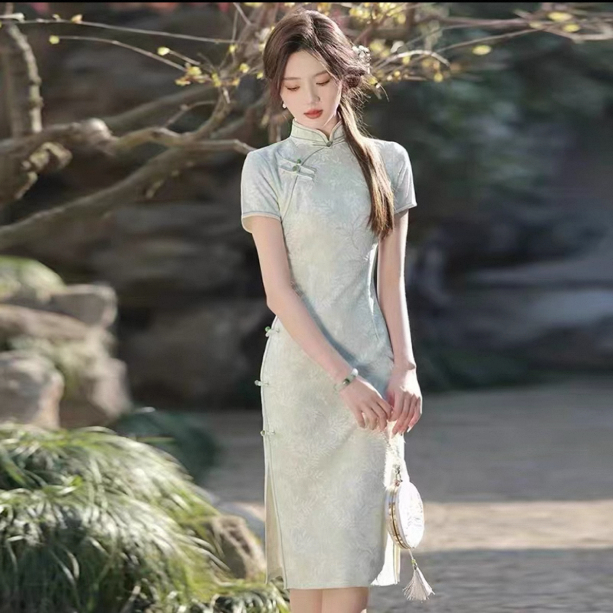 【2626 清梦瑶 绿色】显瘦气质修身优雅复古中国风旗袍