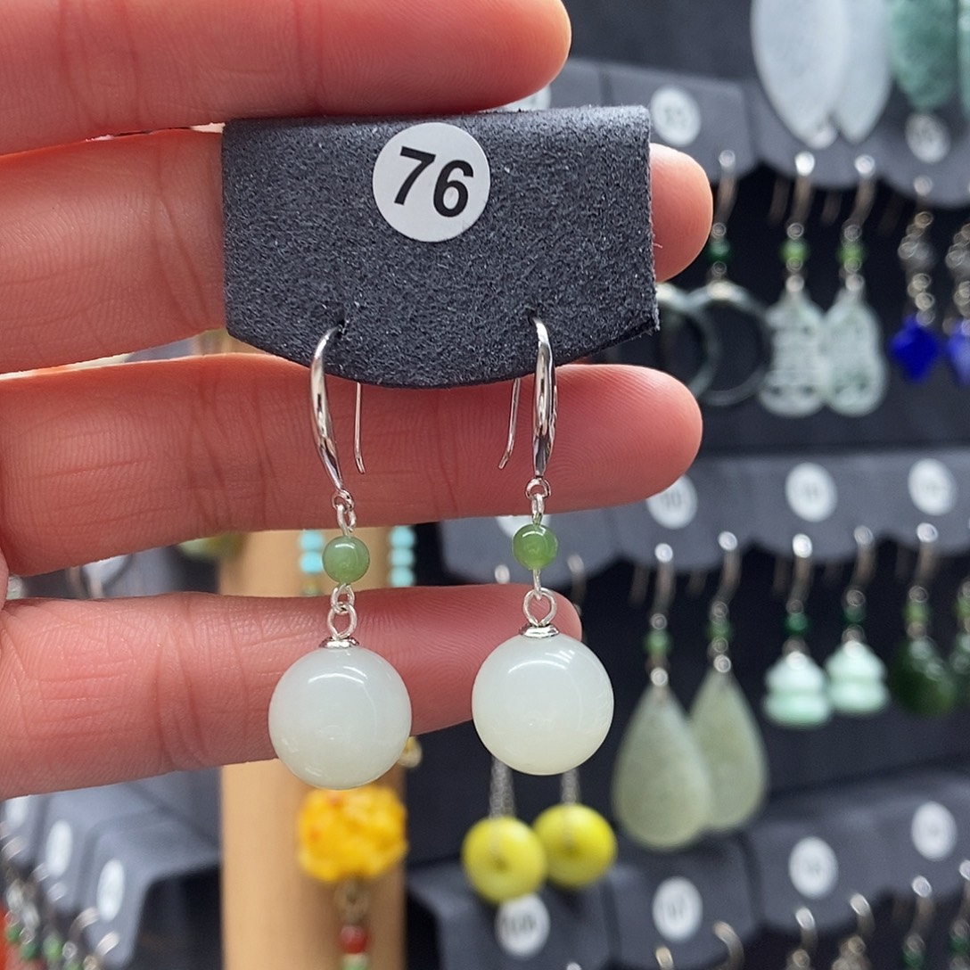 和田玉银S925镶嵌耳饰