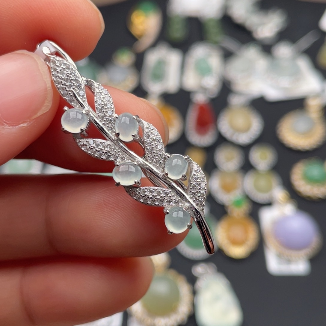 翡翠银S925镶嵌吊坠(不含链)