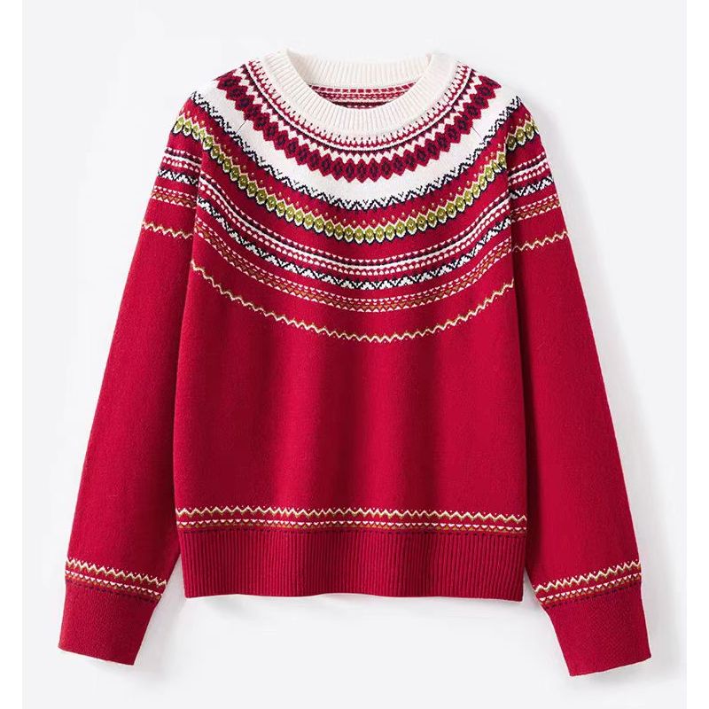 女式费尔岛圆领打底厚款100绵羊毛衫24542