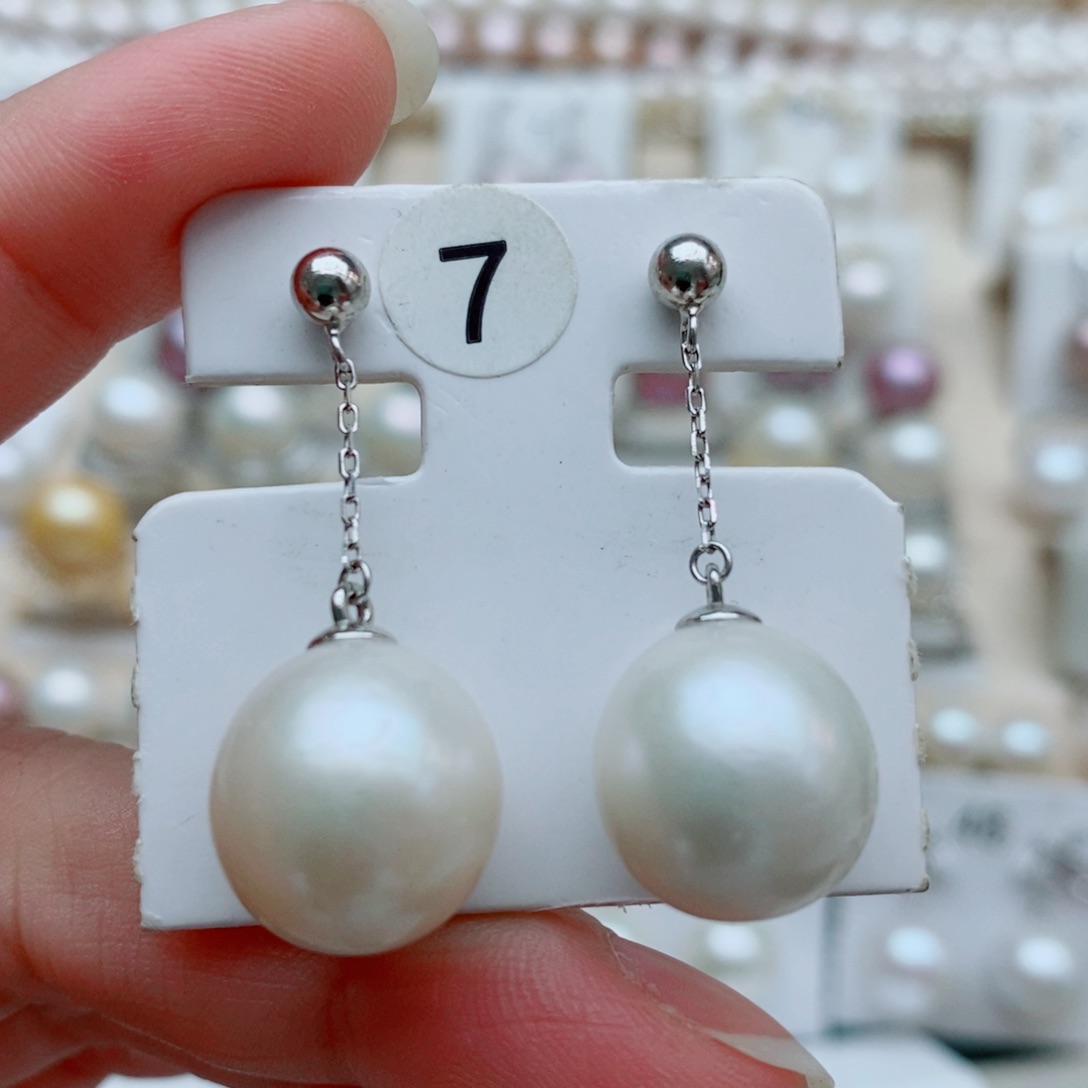 银S925镶嵌淡水珍珠耳饰13mm