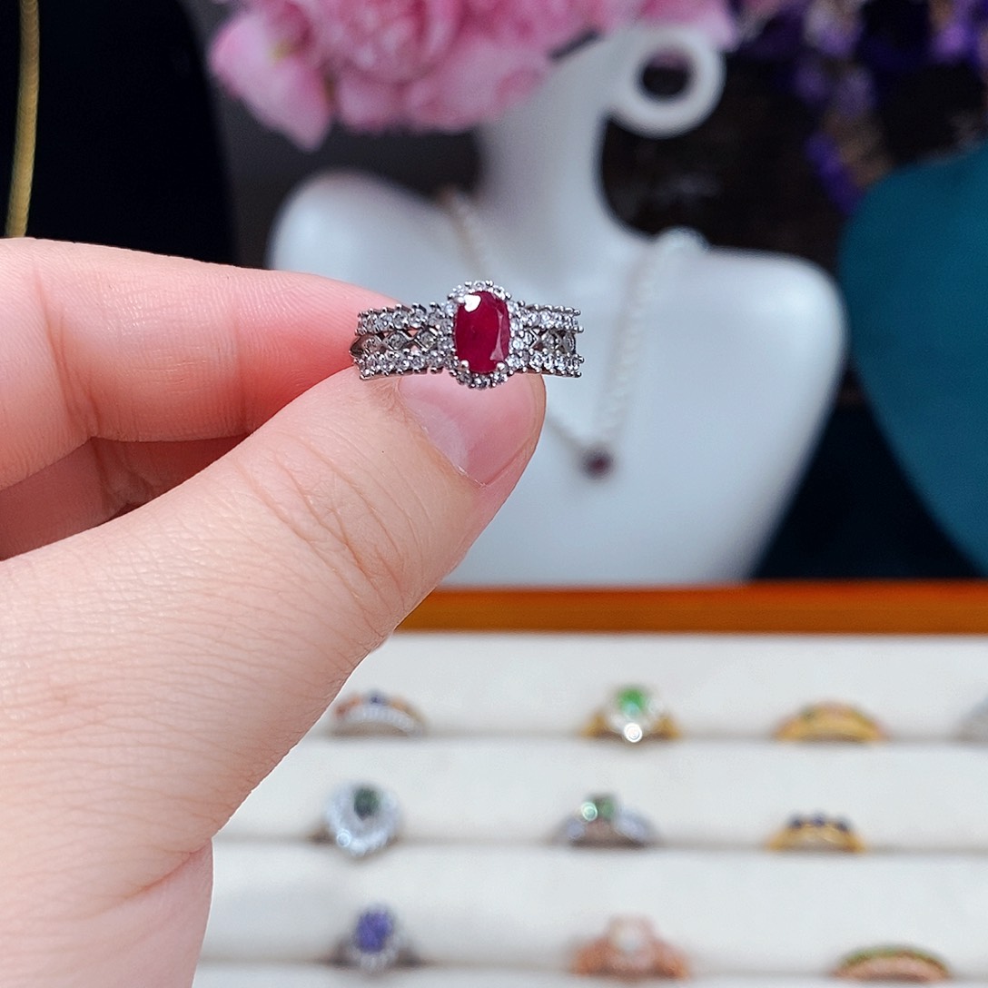 红宝石戒指银S925镶嵌