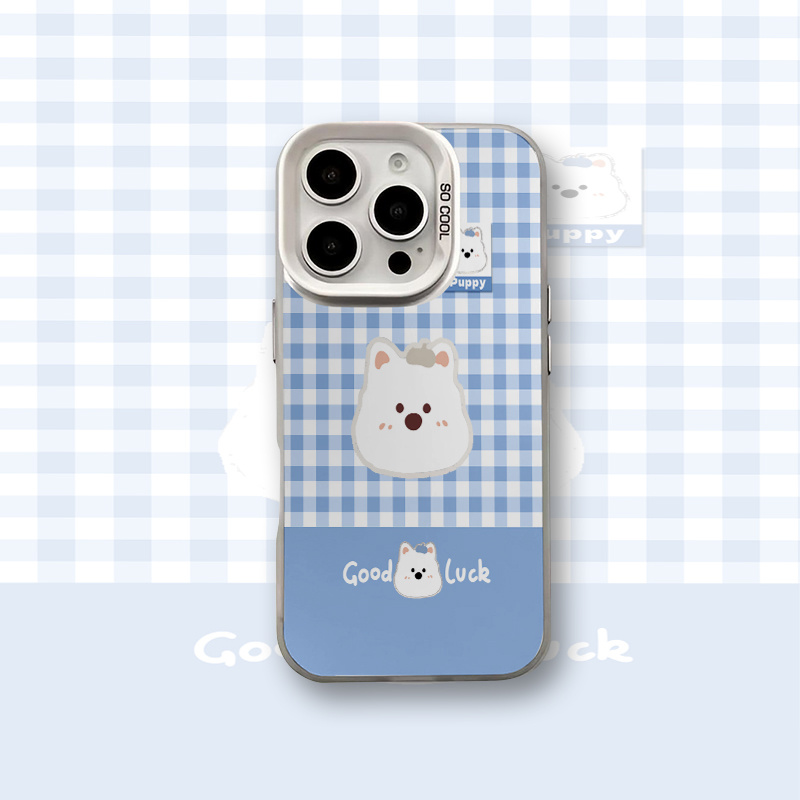 彩银蓝格小狗适用苹果16promaxiPhone手机壳华为oppo小米vivo防摔