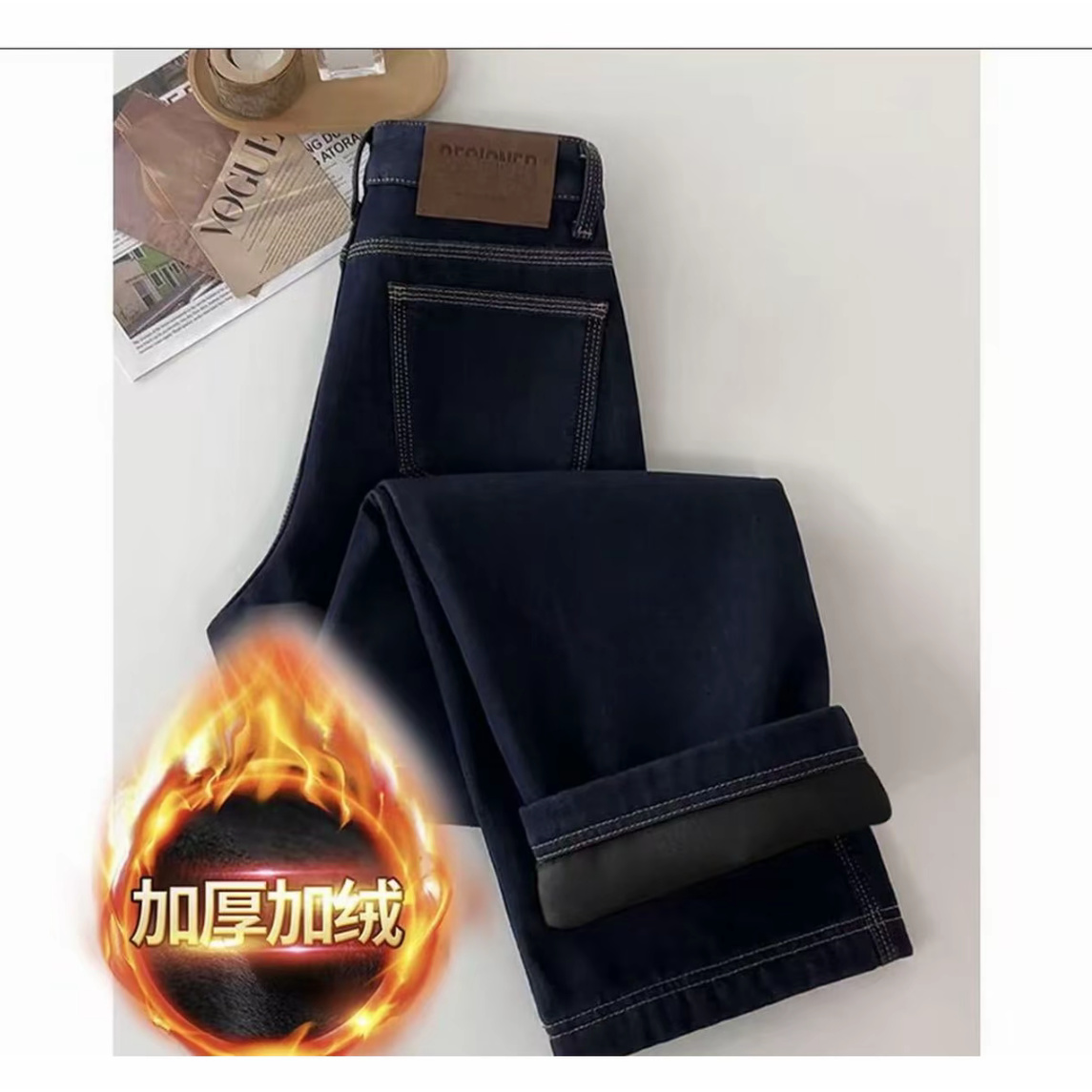 【现货+运费险】丹宁蓝三本针新款高腰牛仔裤女显瘦阔腿裤子