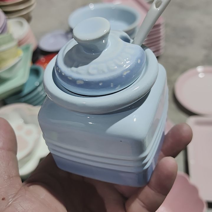 陶瓷便携款瑕疵调料罐浅蓝