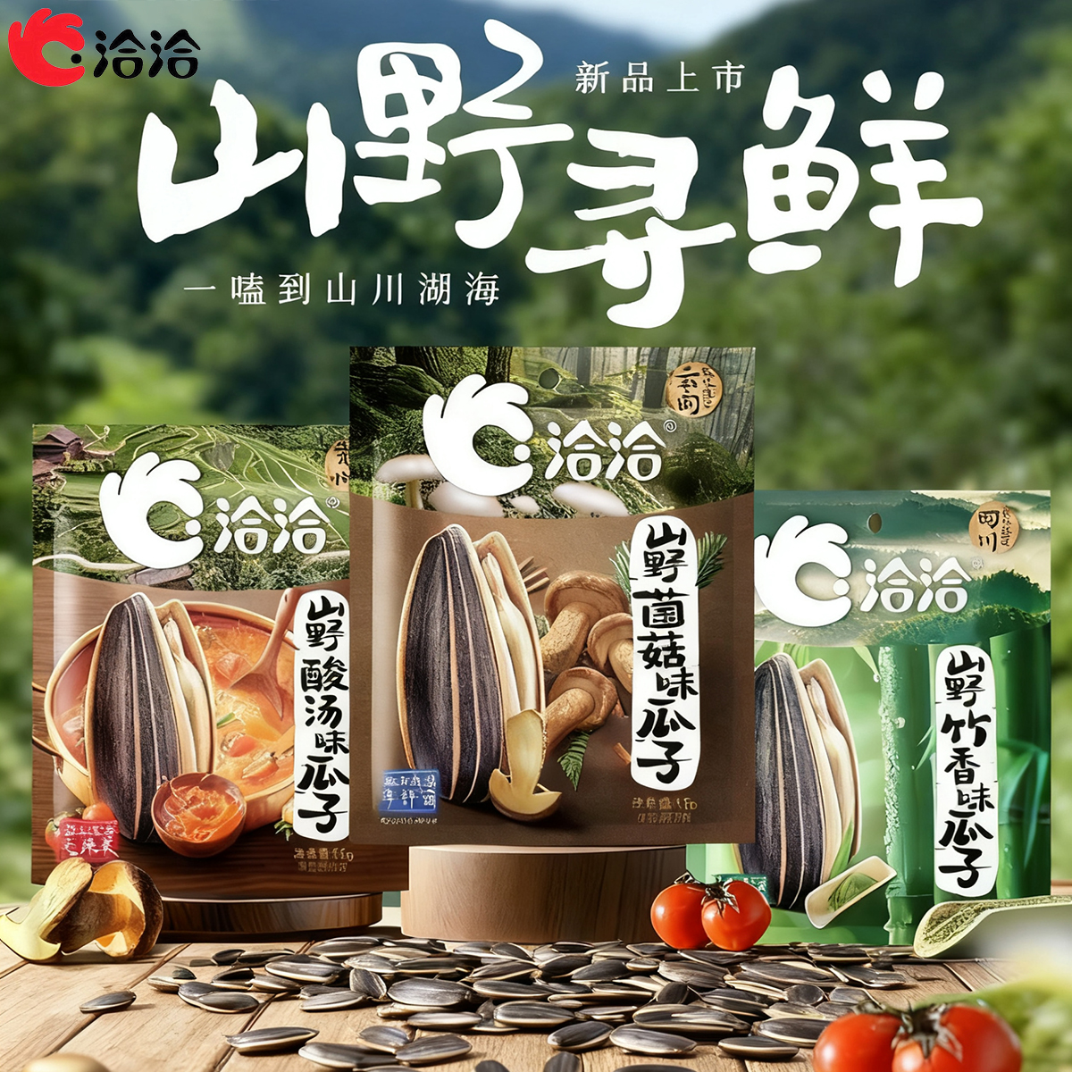 新品洽洽瓜子15g小包装山野系列风味限定酸汤菌菇竹香味炒货零食