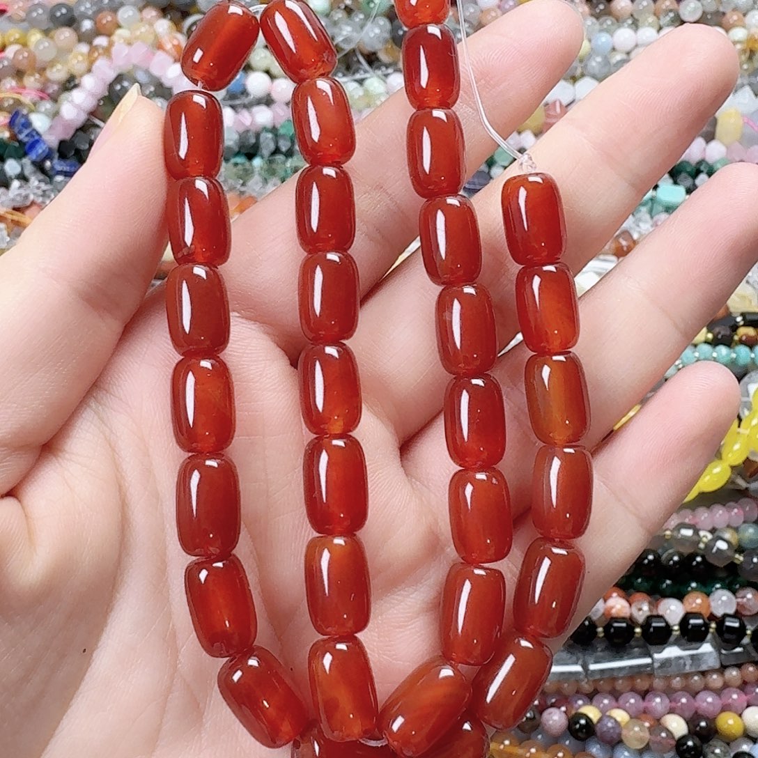 玛瑙/玉髓合金珠宝半成品红玛瑙枣珠一条