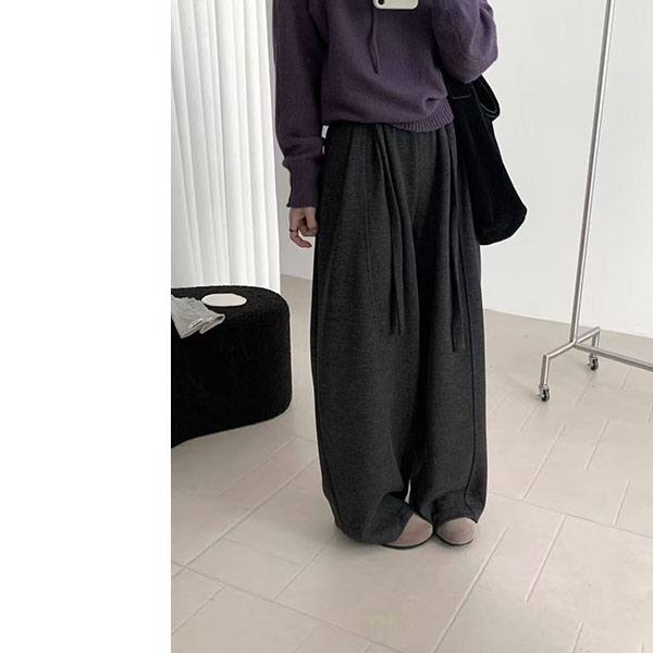 【小个子定制】加绒冬季高腰宽松百搭弯刀气球裤9152