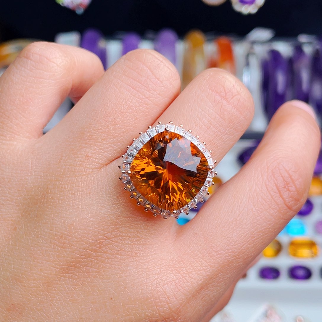 银S925镶嵌戒指黄晶天然保真