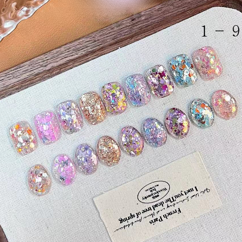 蝴蝶仙子9色亮片胶素材胶大亮片碎钻彩色光疗甲油胶